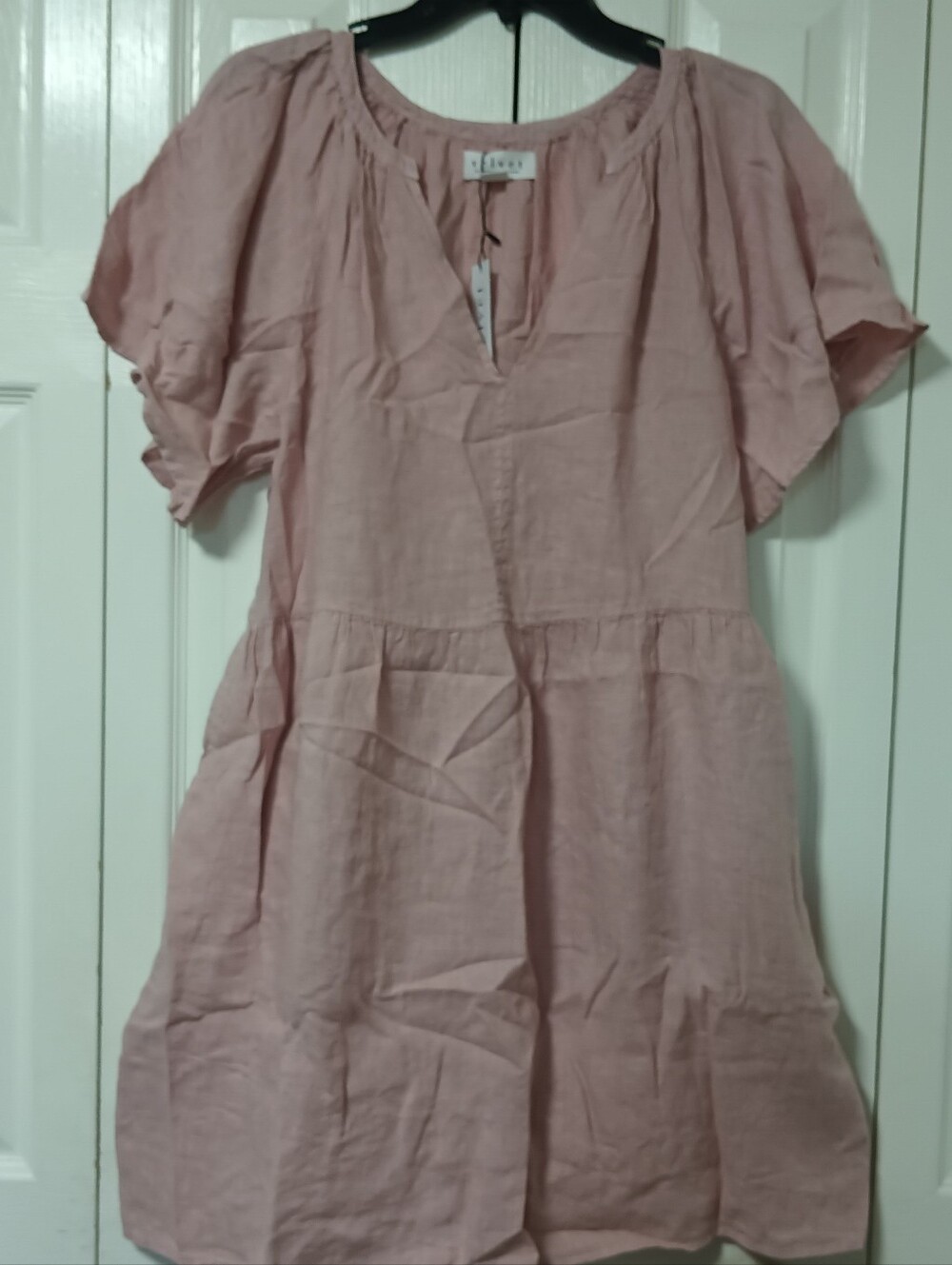 Velvet by Graham & Spencer Blush V-Neck Flutter Sleeve Linen Mini Dress